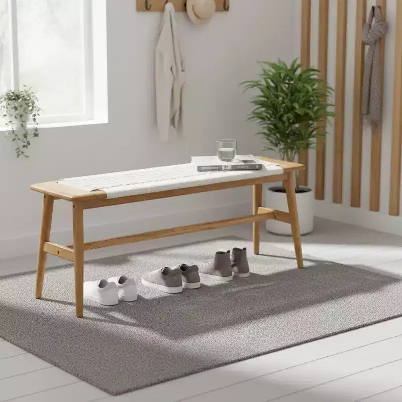 Banc en bois à assise tressée pour entrée, chambre à coucher et zones de sièges légers