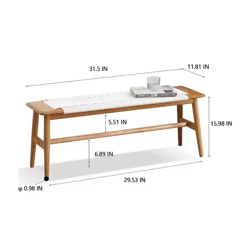 Banc en bois à assise tressée pour entrée, chambre à coucher et zones de sièges légers