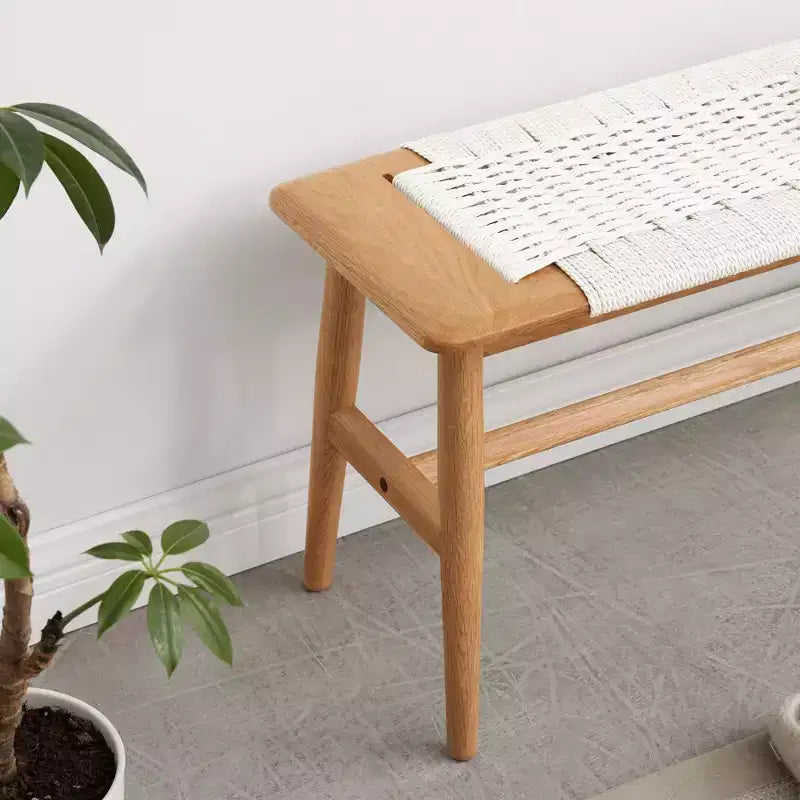 Banc en bois à assise tressée pour entrée, chambre à coucher et zones de sièges légers