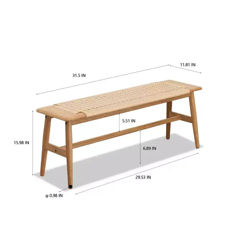 Banc en bois à assise tressée pour entrée, chambre à coucher et zones de sièges légers
