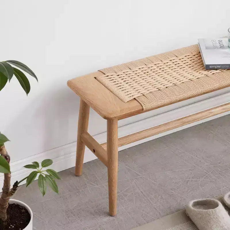 Banc en bois à assise tressée pour entrée, chambre à coucher et zones de sièges légers