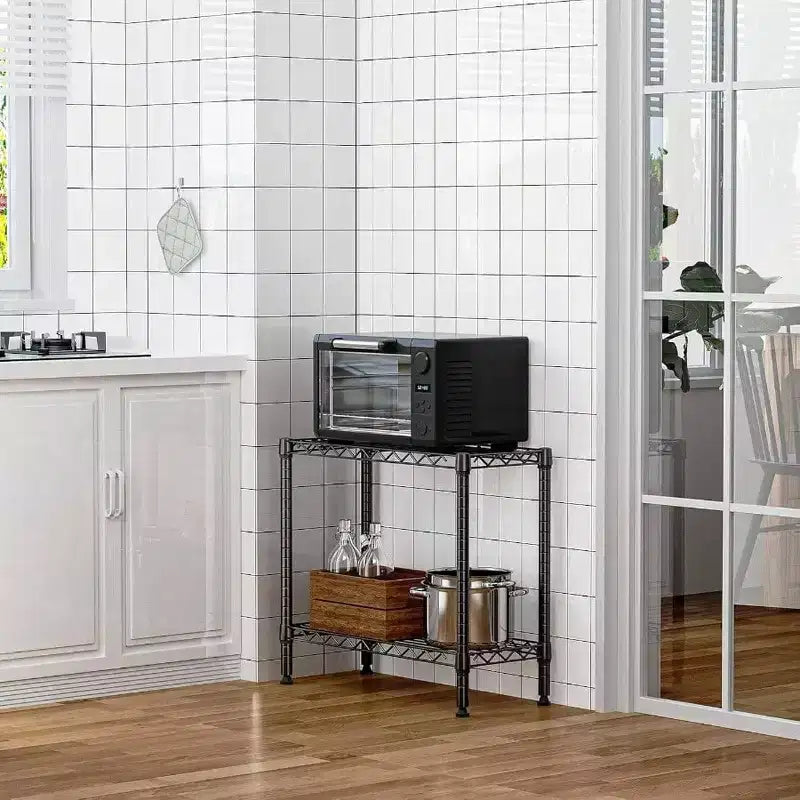Étagère de rangement en fil métallique à 2 niveaux, 220 lb, noir, pour buanderie, garde-manger, placard, sous-sol, organisateur utilitaire 11,8 P 27,6 L 23,4 H