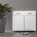 MAYEERTY White Two-Door Side Table Cabinet, Sturdy Storage End Table with Hidden Organizer for Bedroom Office
