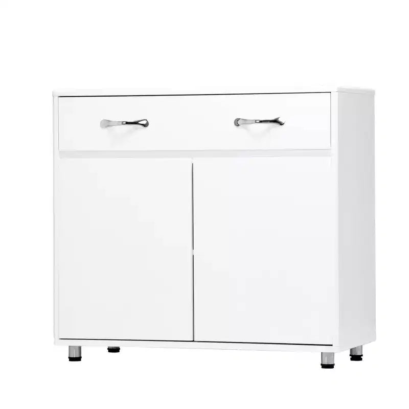 Table de chevet blanche à deux portes, table d'appoint de rangement robuste avec organisateur caché pour chambre ou bureau