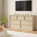 Commode 7 tiroirs pour chambre à coucher, Grande commode 7 tiroirs en chêne naturel avec grand espace de rangement, Organisateur de commode en bois