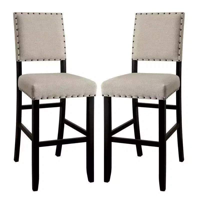 Tabouret de bar style ferme, revêtement en lin ivoire, couleur crème