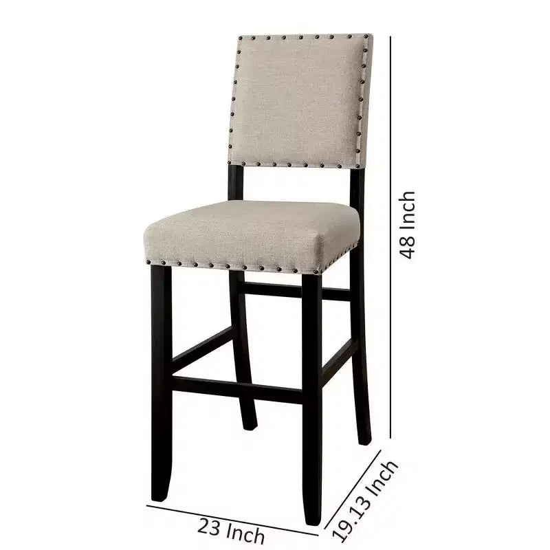 Tabouret de bar style ferme, revêtement en lin ivoire, couleur crème