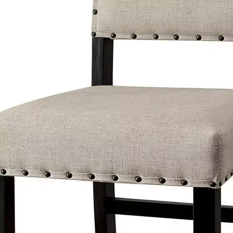 Tabouret de bar style ferme, revêtement en lin ivoire, couleur crème