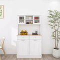 MAYEERTY White 67.7 Tall Kitchen Trash Cabinet, 3 Adjustable Shelves 2 Drawers Tilt-Out Bin