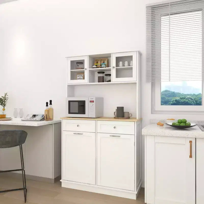 Meuble de cuisine poubelle blanc de 172 cm avec 3 étagères réglables et 2 tiroirs