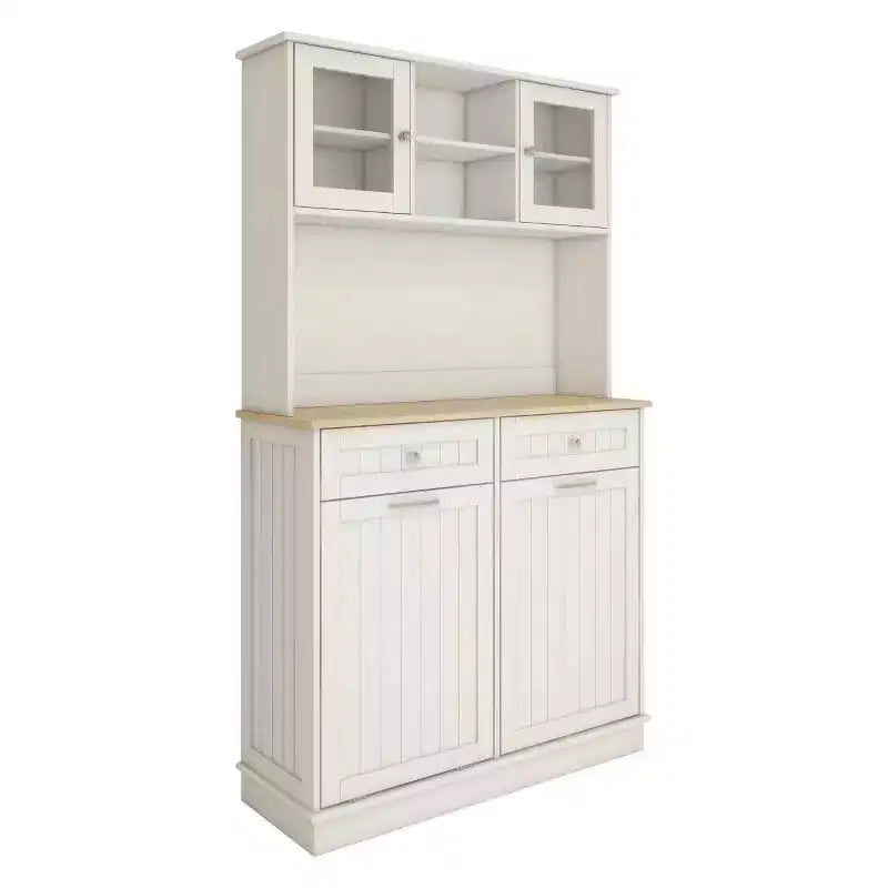 Meuble de cuisine poubelle blanc de 172 cm avec 3 étagères réglables et 2 tiroirs