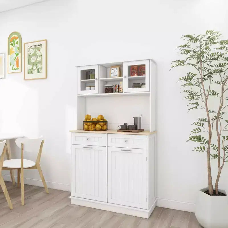 Meuble de cuisine poubelle blanc de 172 cm avec 3 étagères réglables et 2 tiroirs