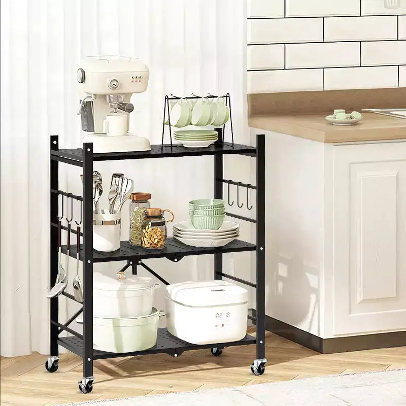 Hooure Collapsible Storage Rack - 3-Tier Design, Tool-Free Assembly, Mobile & Stationary Options
