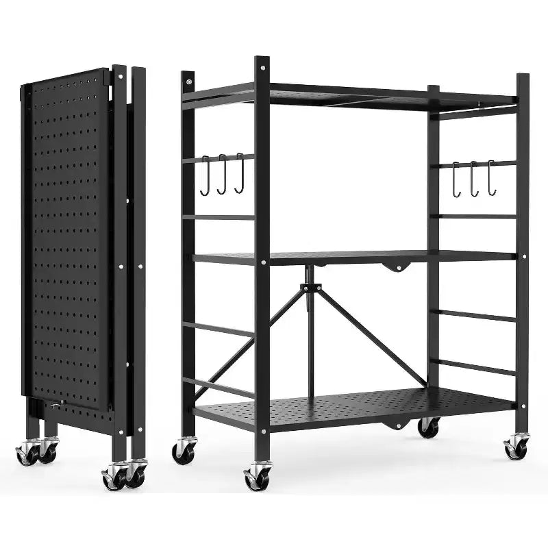 Étagère de rangement pliable – Conception à 3 niveaux, assemblage sans outils, options mobiles et fixes