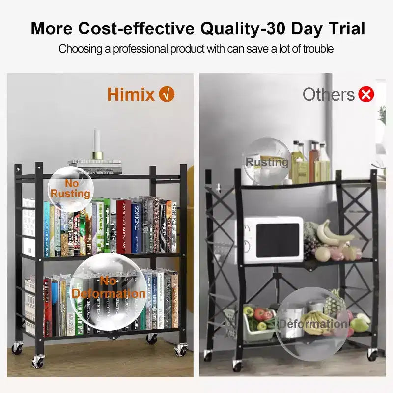 Étagère de rangement pliable – Conception à 3 niveaux, assemblage sans outils, options mobiles et fixes