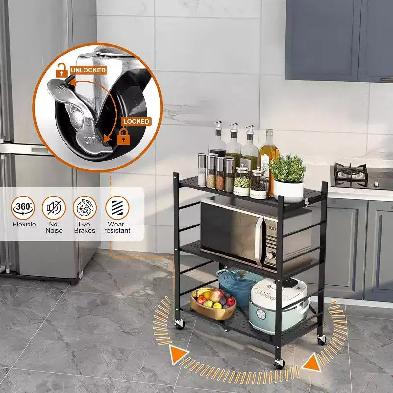 Étagère de rangement pliable – Conception à 3 niveaux, assemblage sans outils, options mobiles et fixes