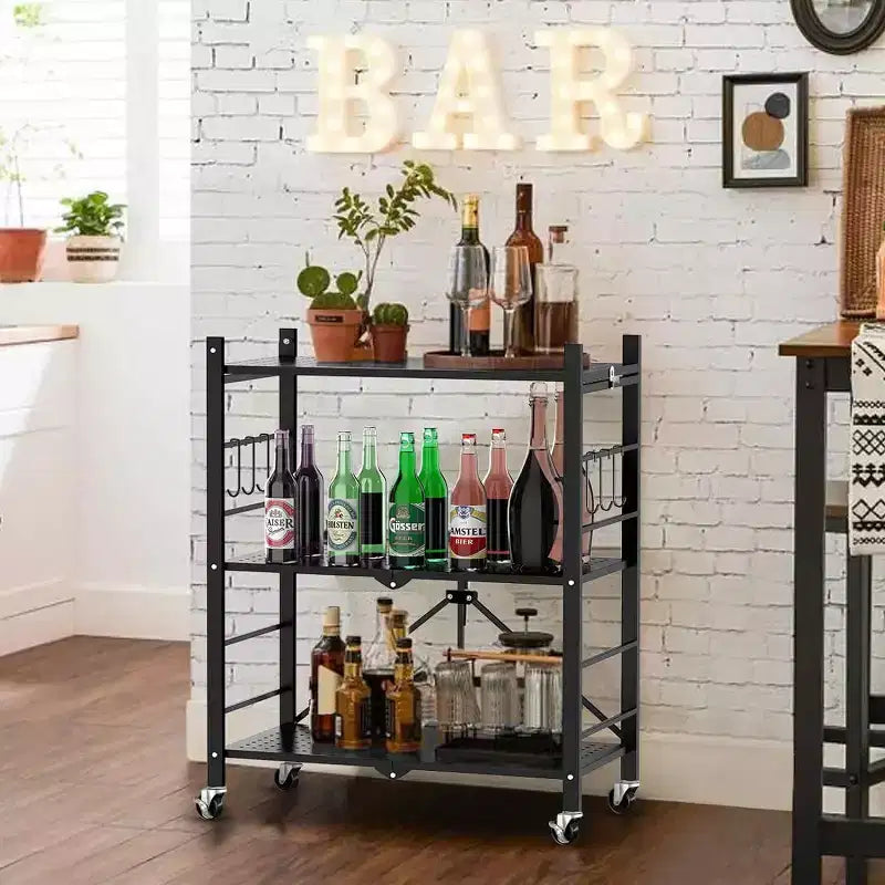 Étagère de rangement pliable – Conception à 3 niveaux, assemblage sans outils, options mobiles et fixes