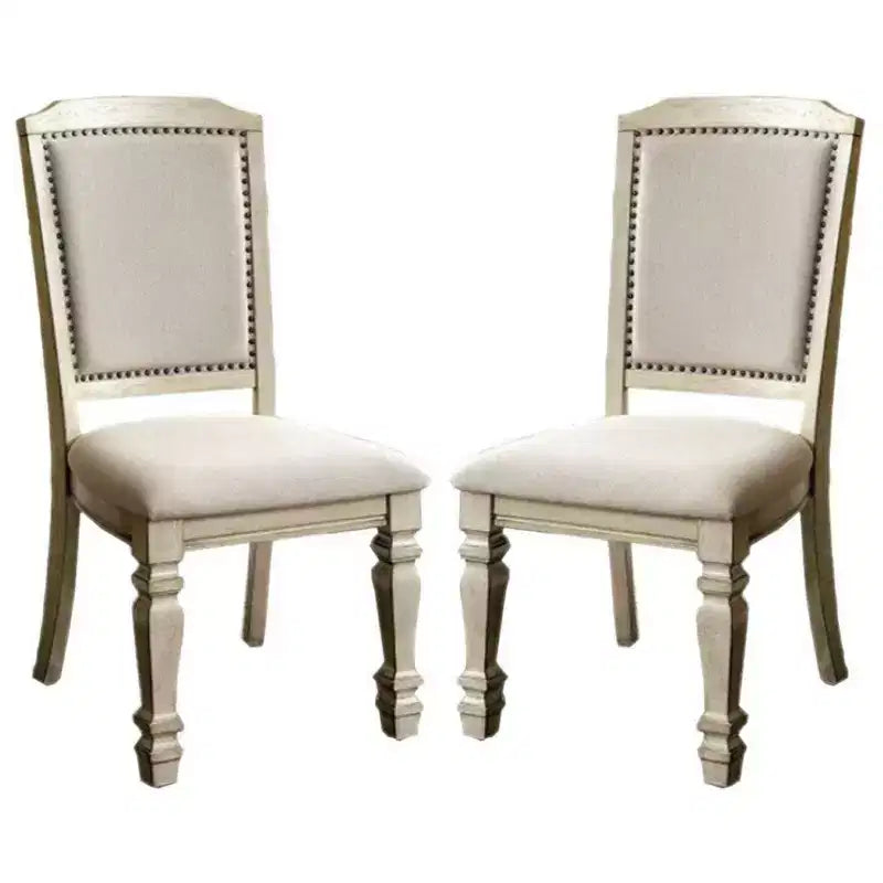 Chaise d'appoint en bois tapissée avec garniture, beige