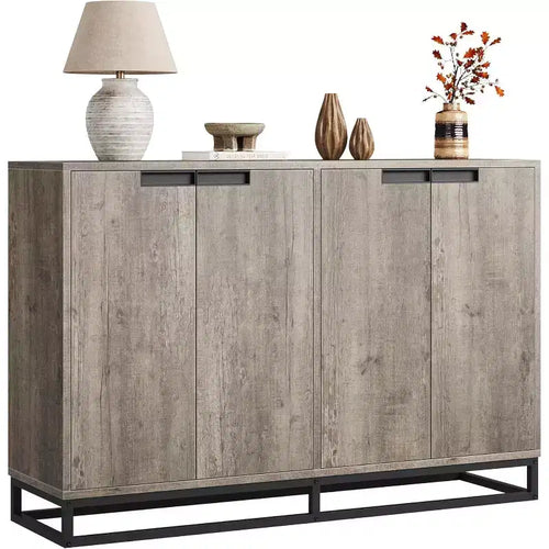 55 in Buffet Storage Cabinet, Sideboard Modern Credenza with Metal Base 4 Doors Shelves, Accent Coffee Bar Table for Kitchen Dining Room, Living Room