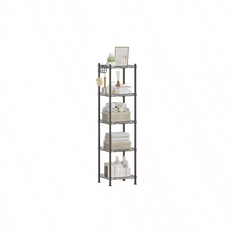 5 - Tier Bathroom Shelf Storage Rack Small Space PP Shelf Liners Removable Hook Extendable Design Ink Black Translucent