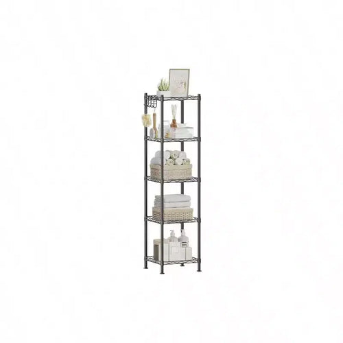 5 - Tier Bathroom Shelf Storage Rack Small Space PP Shelf Liners Removable Hook Extendable Design Ink Black Translucent