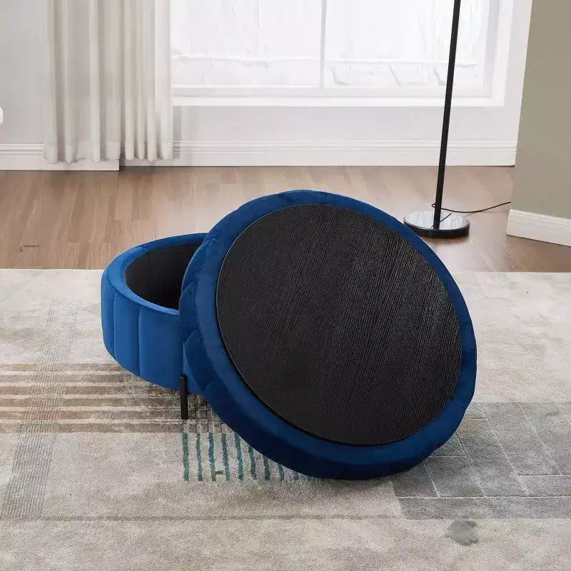 Pouf de rangement rond en velours de 31,5 pouces avec couvercle réversible