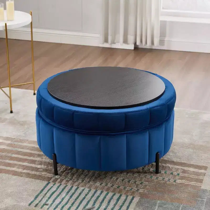 Pouf de rangement rond en velours de 31,5 pouces avec couvercle réversible
