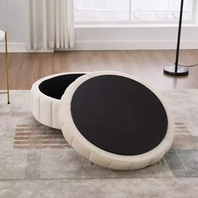 Pouf de rangement rond en velours de 31,5 pouces avec couvercle réversible