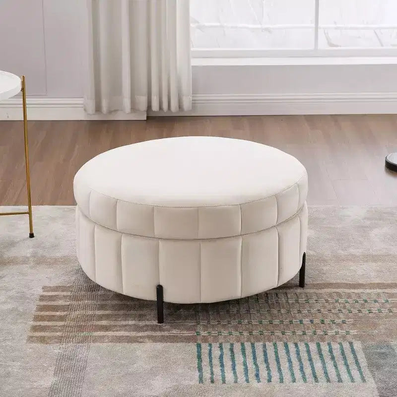 TUYOHW 31.5 Round Storage Ottoman,Velvet Footstool with Reversible Lid,Ottoman for Living Room,Bedroom,Entryway
