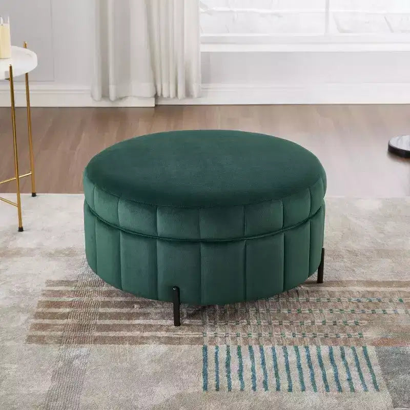 Pouf de rangement rond en velours de 31,5 pouces avec couvercle réversible