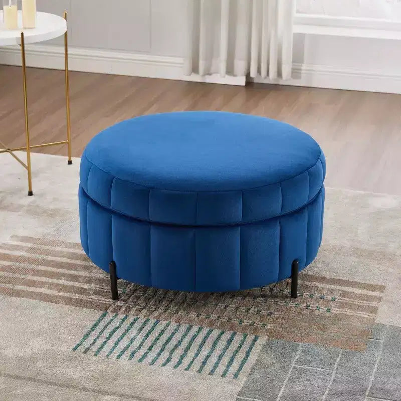 Pouf de rangement rond en velours de 31,5 pouces avec couvercle réversible