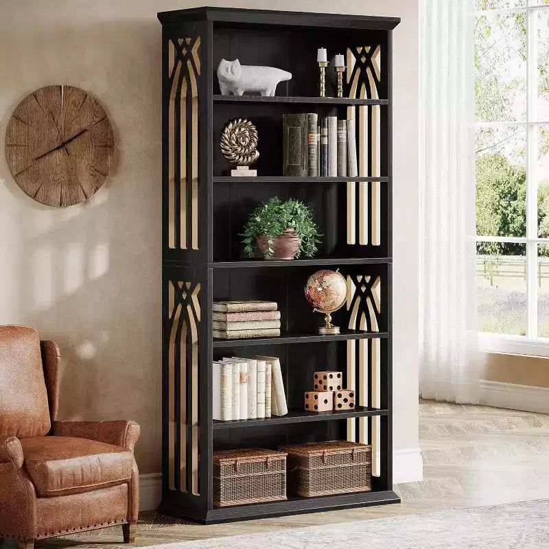 Lantine 6-Tier Bookshelf, 75-Inch Tall Bookcase, Large Bookshelves Freestanding Display Shelves, Wood Book Shelf for Living Room, Home Office, Bedroom