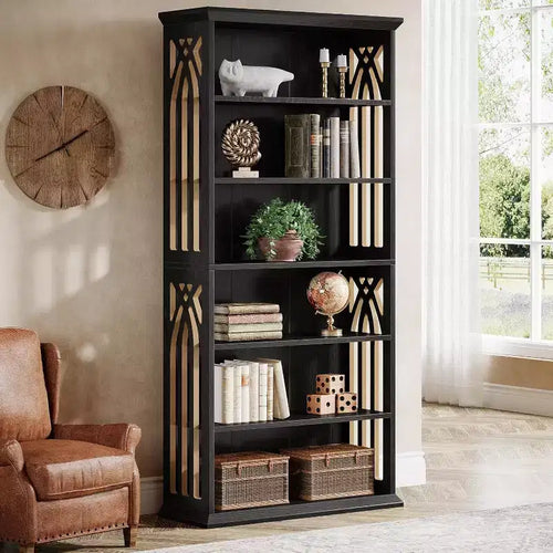 Lantine 6-Tier Bookshelf, 75-Inch Tall Bookcase, Large Bookshelves Freestanding Display Shelves, Wood Book Shelf for Living Room, Home Office, Bedroom