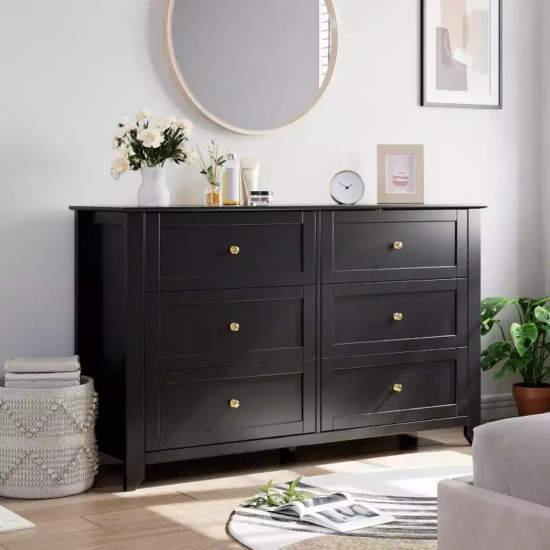 Commode de chambre moderne à 6 tiroirs – design sans poignée de 137 cm ; convient également comme meuble TV pour le salon ou l'entrée