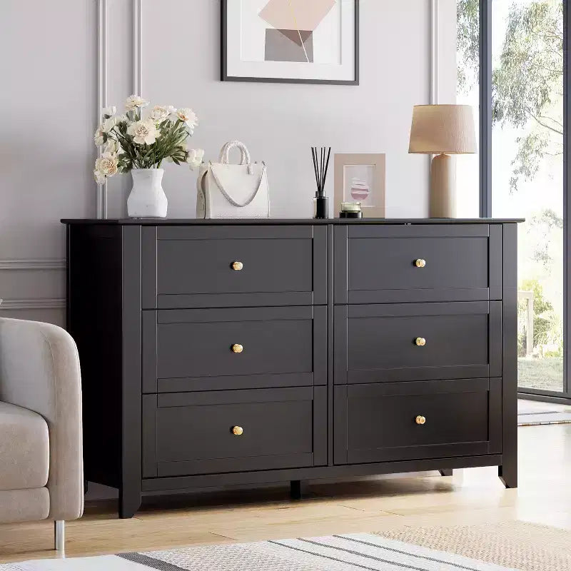 Commode de chambre moderne à 6 tiroirs – design sans poignée de 137 cm ; convient également comme meuble TV pour le salon ou l'entrée