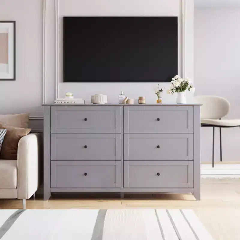 Commode de chambre moderne à 6 tiroirs – design sans poignée de 137 cm ; convient également comme meuble TV pour le salon ou l'entrée