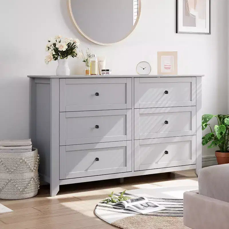 Commode de chambre moderne à 6 tiroirs – design sans poignée de 137 cm ; convient également comme meuble TV pour le salon ou l'entrée