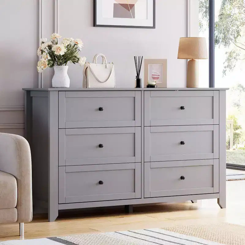 Commode de chambre moderne à 6 tiroirs – design sans poignée de 137 cm ; convient également comme meuble TV pour le salon ou l'entrée