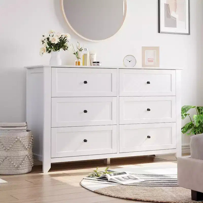 Commode de chambre moderne à 6 tiroirs – design sans poignée de 137 cm ; convient également comme meuble TV pour le salon ou l'entrée