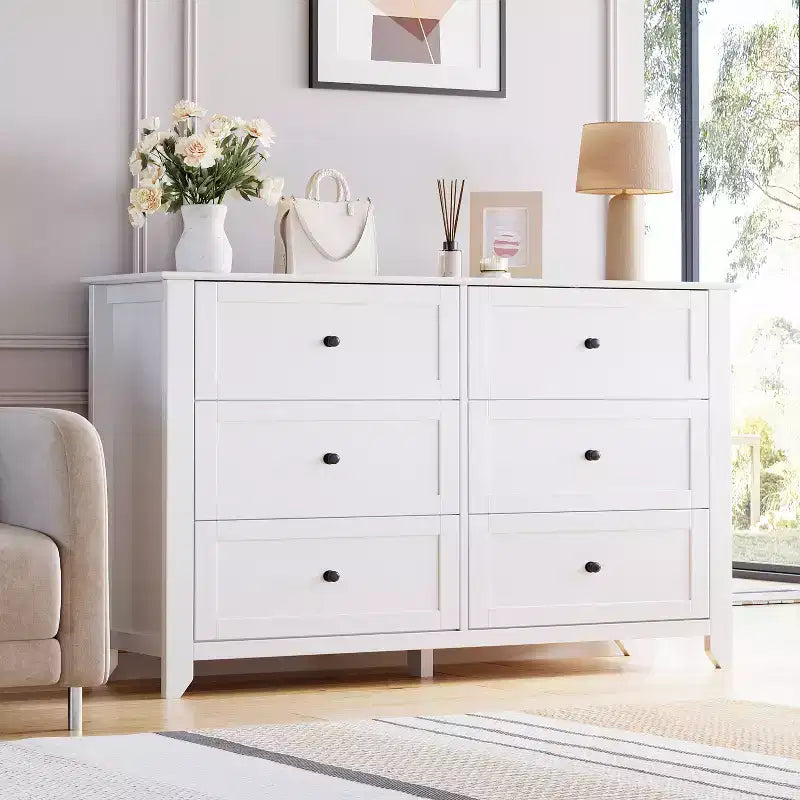 Commode de chambre moderne à 6 tiroirs – design sans poignée de 137 cm ; convient également comme meuble TV pour le salon ou l'entrée