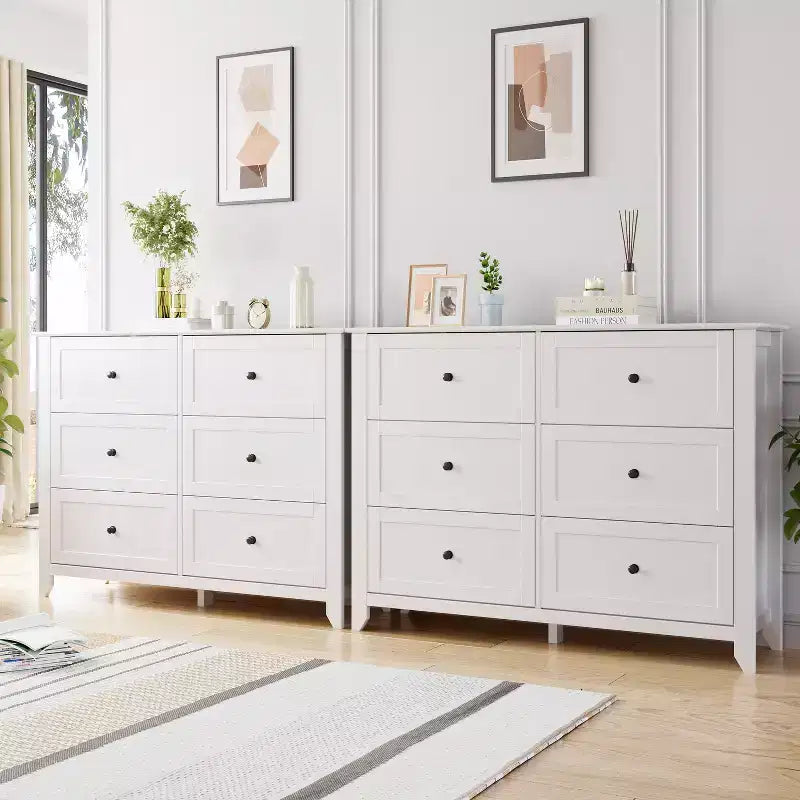 Commode de chambre moderne à 6 tiroirs – design sans poignée de 137 cm ; convient également comme meuble TV pour le salon ou l'entrée