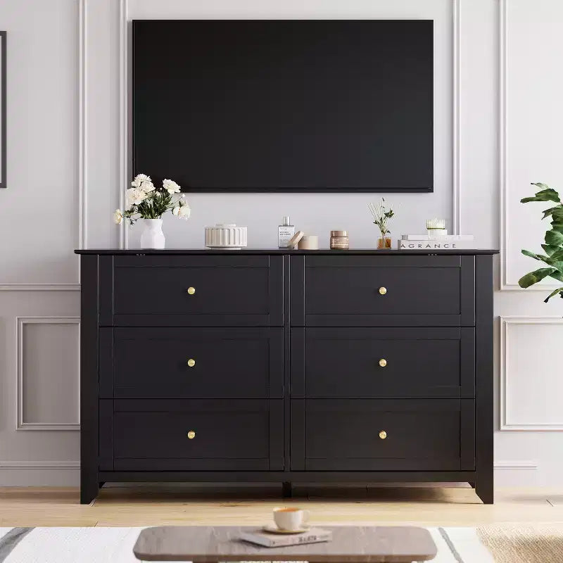 Commode de chambre moderne à 6 tiroirs – design sans poignée de 137 cm ; convient également comme meuble TV pour le salon ou l'entrée