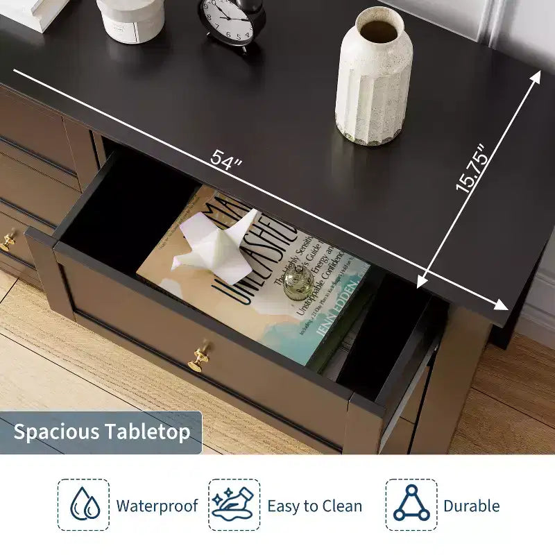 Commode de chambre moderne à 6 tiroirs – design sans poignée de 137 cm ; convient également comme meuble TV pour le salon ou l'entrée