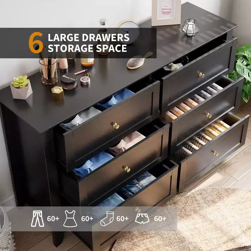 Commode de chambre moderne à 6 tiroirs – design sans poignée de 137 cm ; convient également comme meuble TV pour le salon ou l'entrée