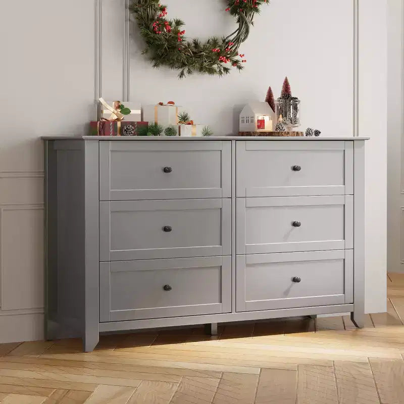 Commode de chambre moderne à 6 tiroirs – design sans poignée de 137 cm ; convient également comme meuble TV pour le salon ou l'entrée