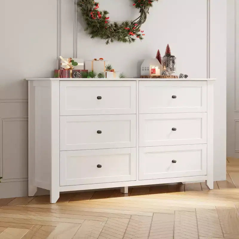Commode de chambre moderne à 6 tiroirs – design sans poignée de 137 cm ; convient également comme meuble TV pour le salon ou l'entrée