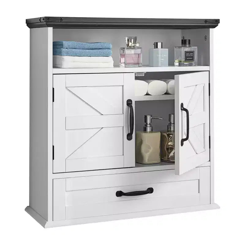 VEVOR Bathroom Wall Cabinet, 2 Doors & Adjustable Shelf, Over the Toilet Storage Medicine Cabinet Wall Mounted, with Drawer & Open Partition,White