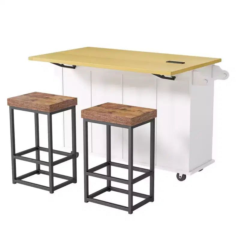 Îlot de cuisine/desserte roulant de style campagnard (comprend deux sièges, un placard de rangement et des tiroirs)