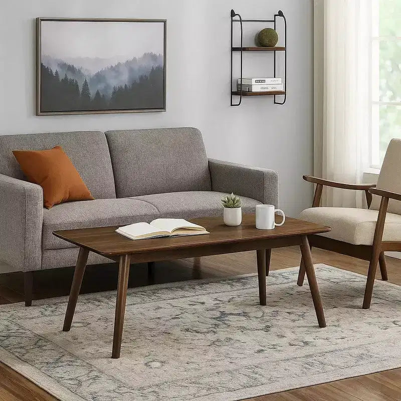 Royal Hampton Coffee Table, 47 Inch Rectangular Top with Angled Legs, Walnut Brown
