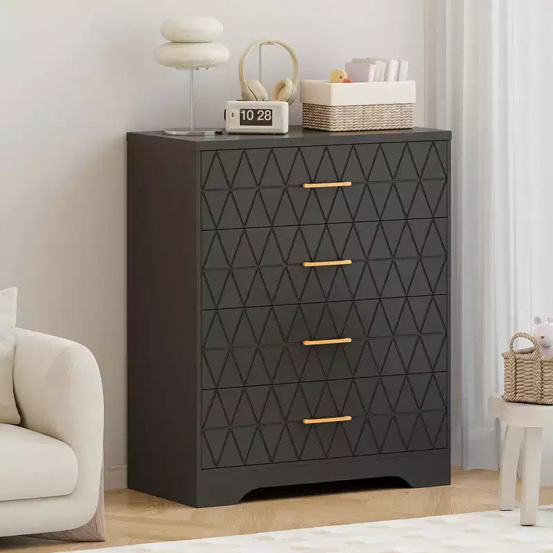 Dresser for Bedroom, 31.5 Modern Tall Chest of Drawers with 5 Smooth Slides Drawers & Gold Metal Handles, Closet, Entryway, Hallway